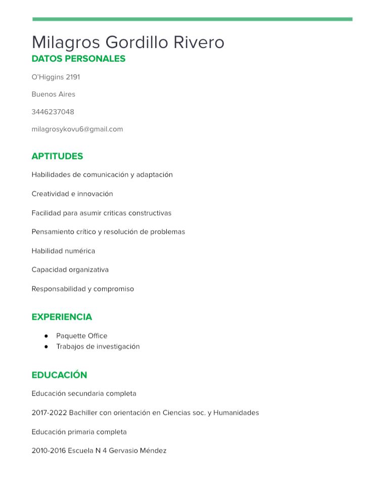 Currículum de Milagros Gordillo Rivero